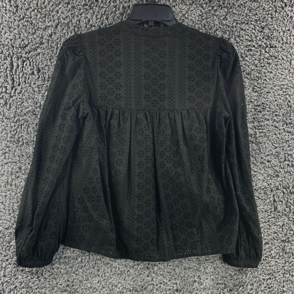 Madewell Peasant Top Eyelet Black Long Bubble Sleeve XS Boho Oversized - Picture 2 of 9